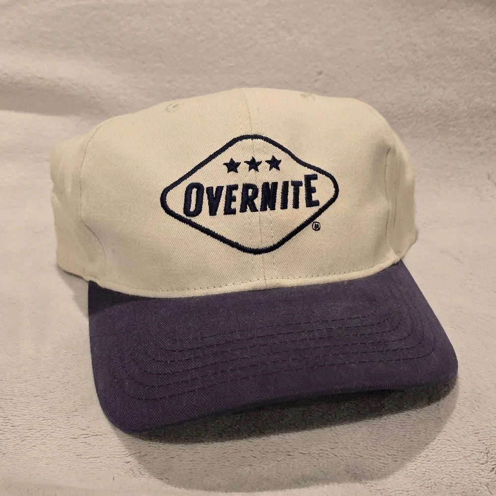 Vintage Overnite Cap Hat Beige & Blue Baseball Style Adjustable‎ Adult Trucker